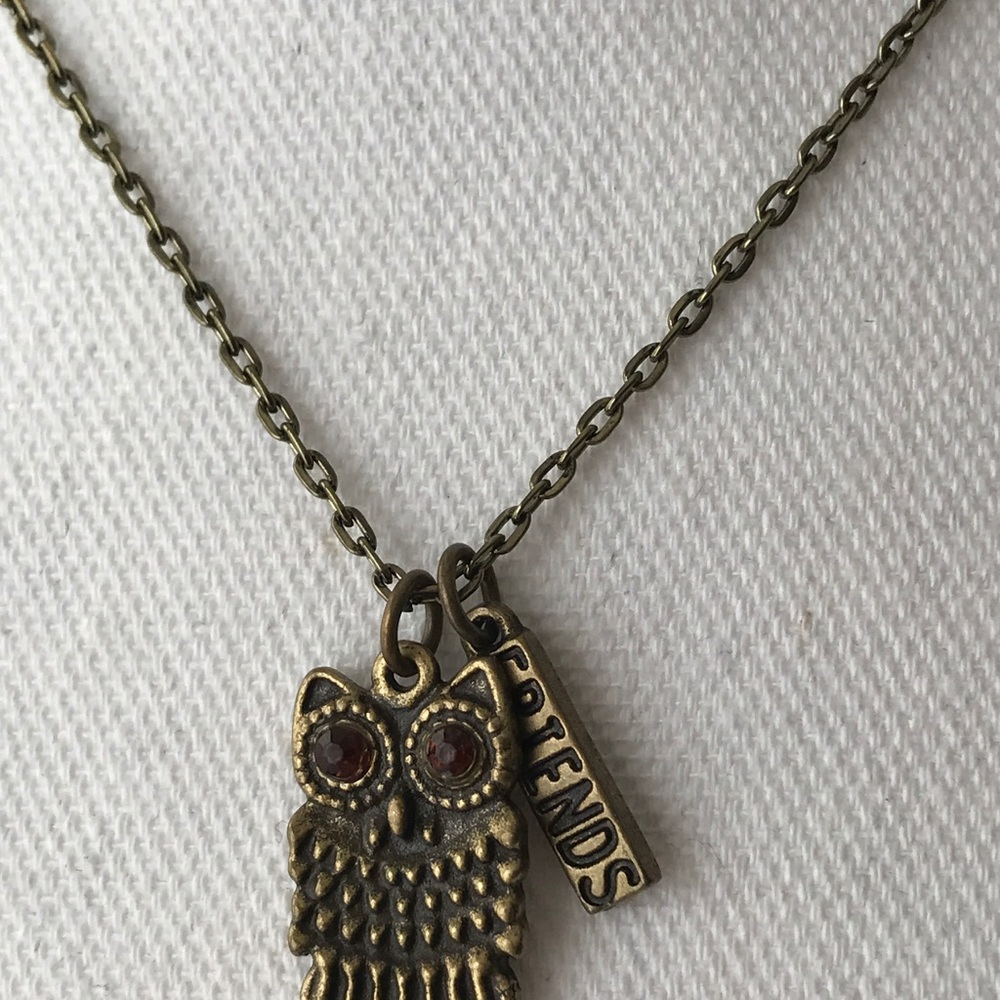 Owl friends brass toned necklace